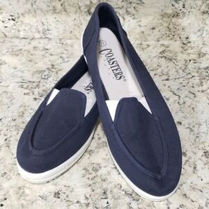 Coasters Mens Navy Blue Canvas Slip On Loafer Shoes Size 12 Preppy Nautical